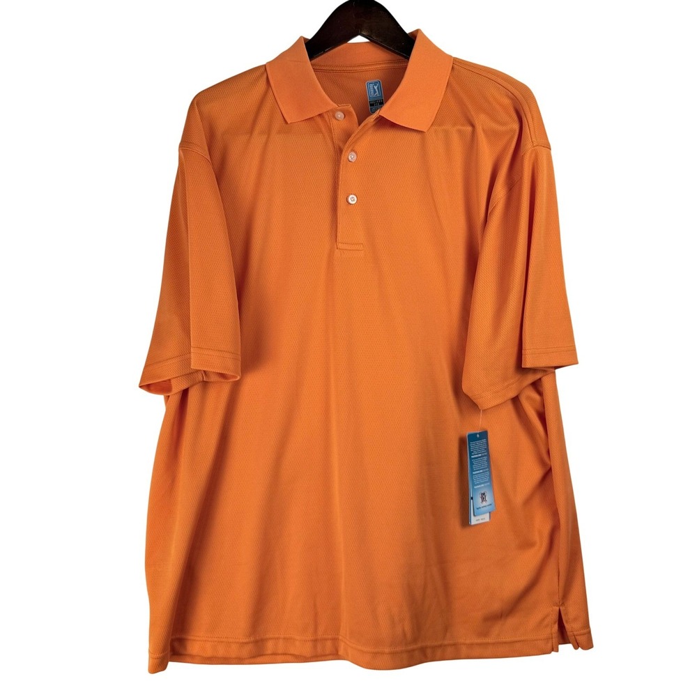 PGA Tour Polo Shirt Mens XXL Orange‎ Short Sleeve Mesh Golf Gorpcore Sporty NWT
